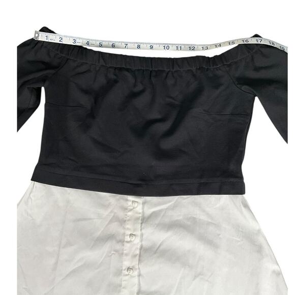 Venus Off Shoulder Top Small Black White Long Sleeve Colorblock NWOT Chic - Picture 7 of 11
